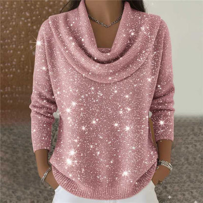 Women's Glitter Cowl Neck Long Sleeve Sweater