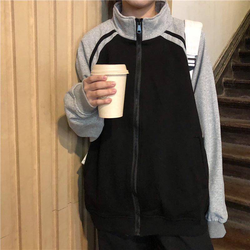 Women's Oversized Color Block Varsity Zip Up Jacket