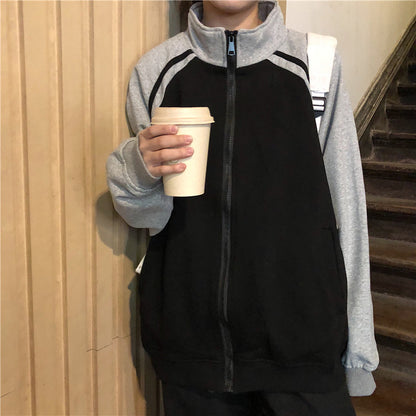 Women's Oversized Color Block Varsity Zip Up Jacket