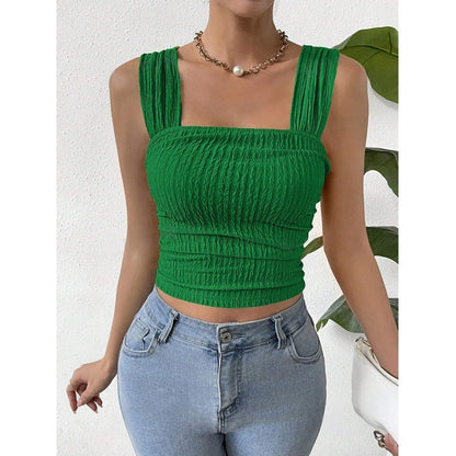 Square Neck Sleeveless Smocked Crop Tank Top