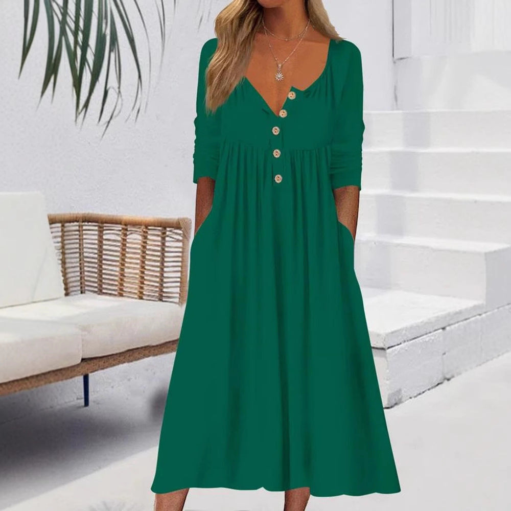 Women's Casual Long Sleeve Button Down Maxi Dress Pockets