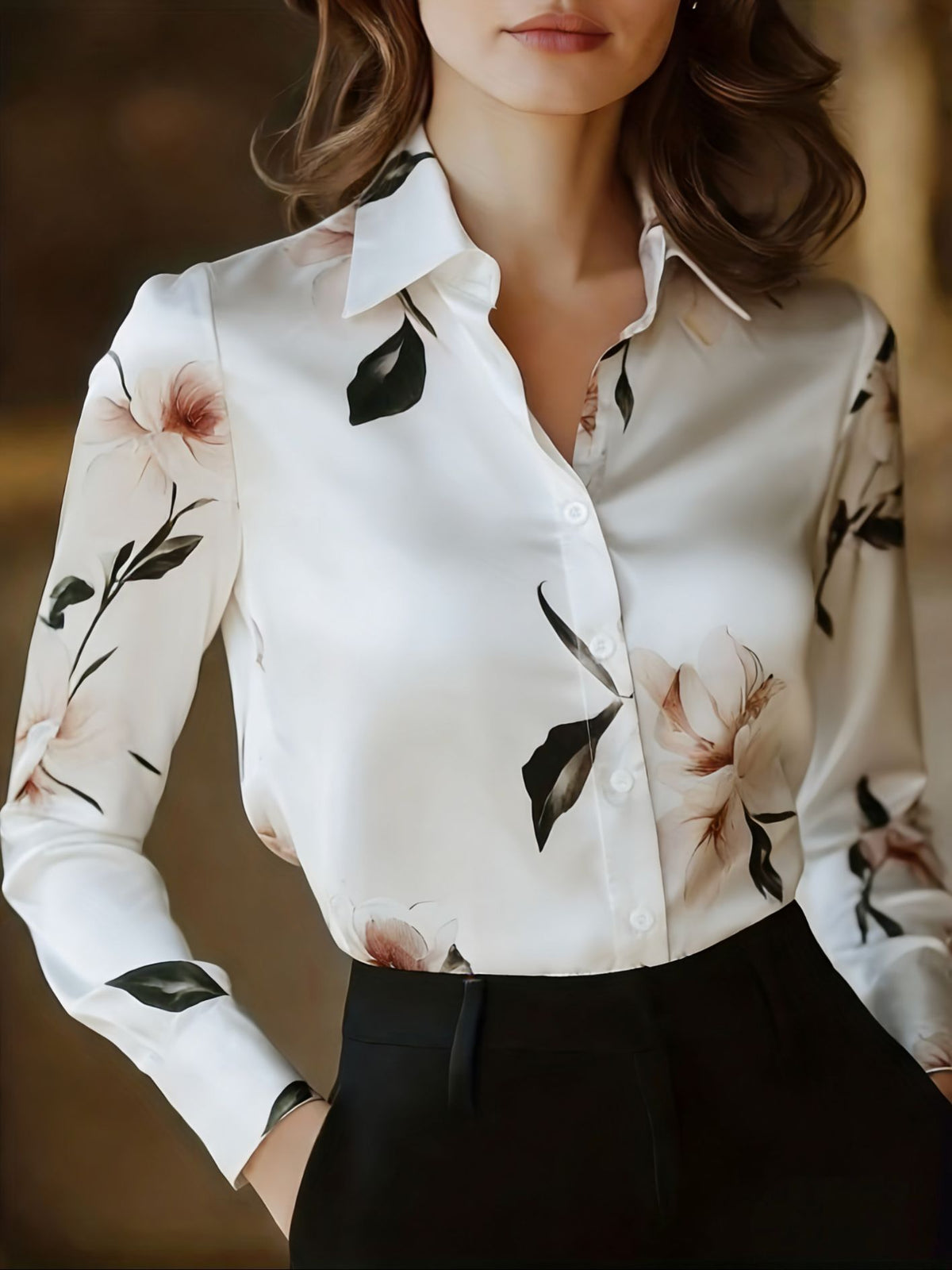 Women's Satin Button Down Shirt Long Sleeve Work Blouse