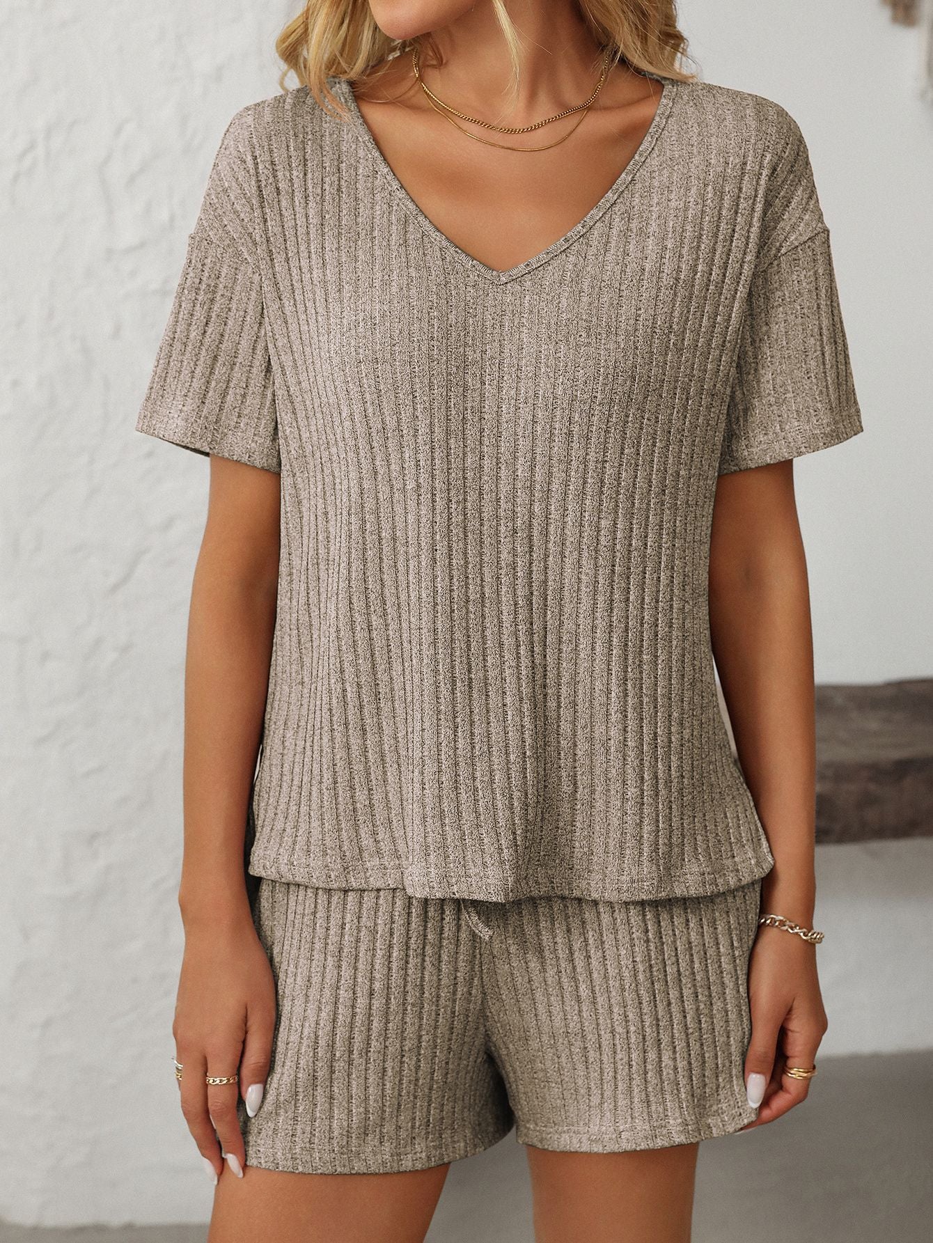 Solid Color Short-Sleeve Pajama Set