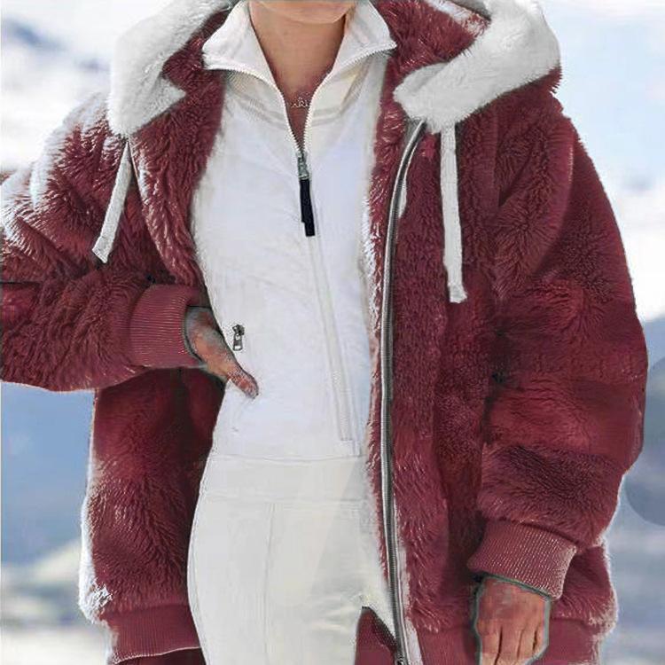 Women's Oversized Sherpa Fleece Zip Up Hooded Jacket