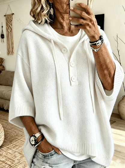 Womens Oversized Hooded Button Knit Sweater