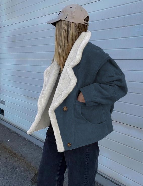 Women's Oversized Sherpa Lined Suede Jacket Winter Coat