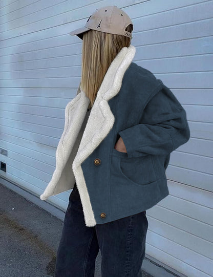 Women's Oversized Sherpa Lined Suede Jacket Winter Coat