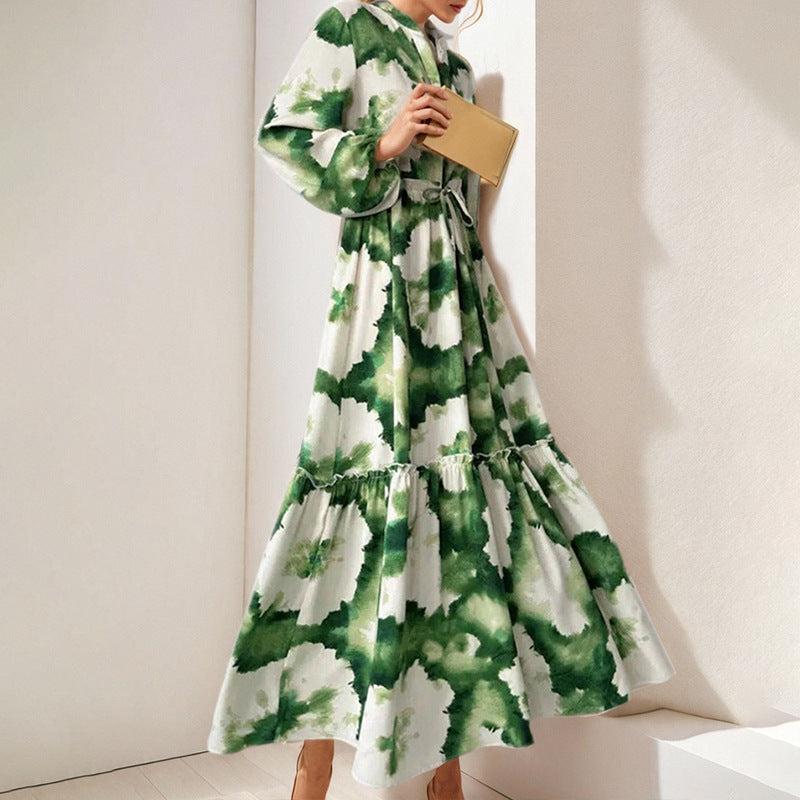 Women's V-Neck Floral Long Sleeve Tiered Maxi Dress