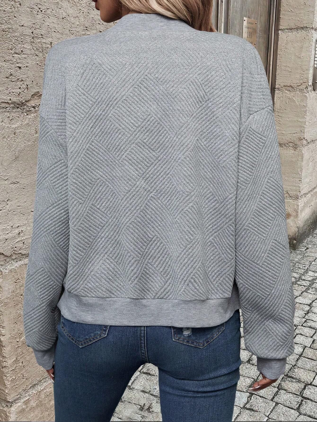 Solid quilted bomber jacket zip front relaxed fit