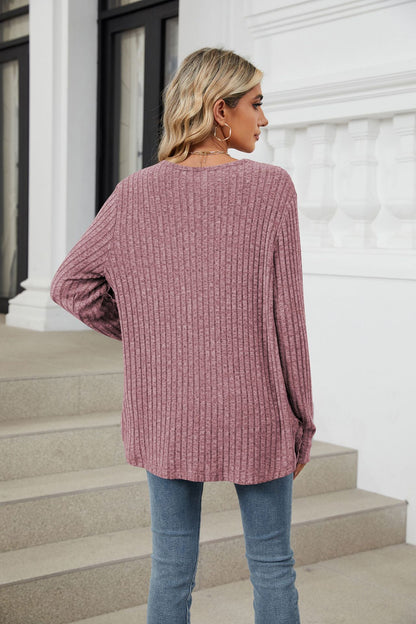 Soft Ribbed Button-Down Knit Cardigan for Fall & Winter