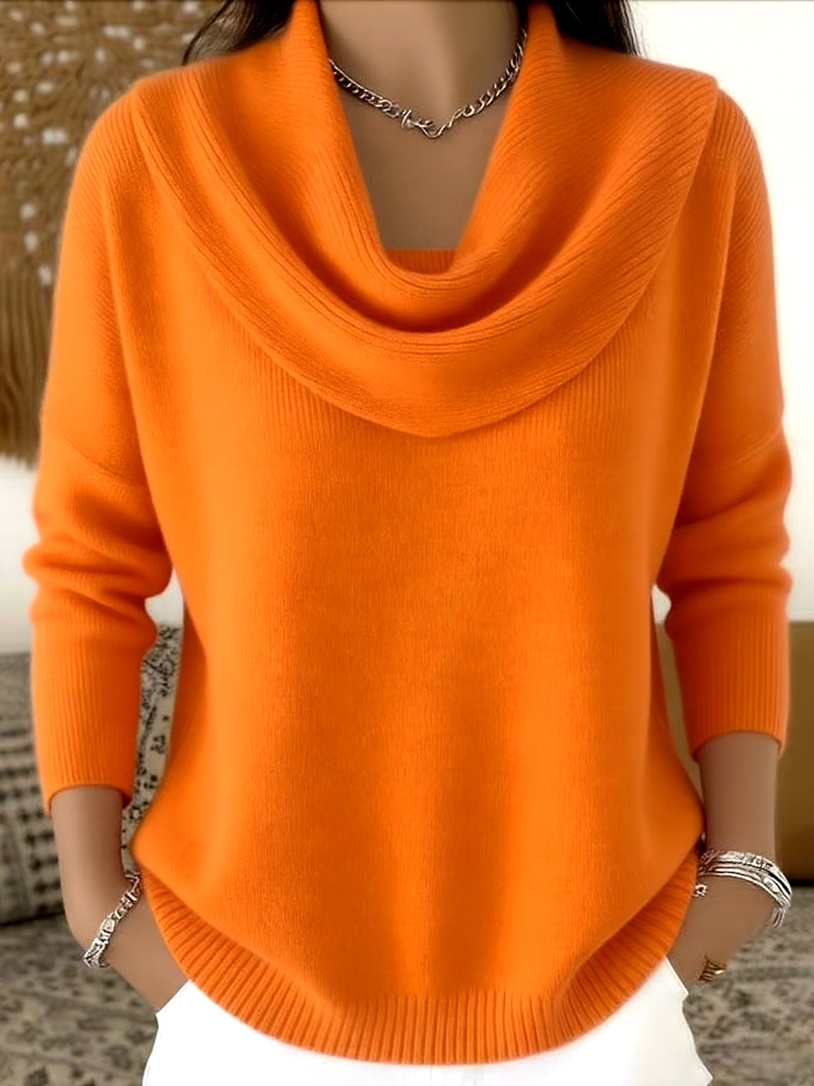 Women's Oversized Cowl Neck Knit Pullover Sweater