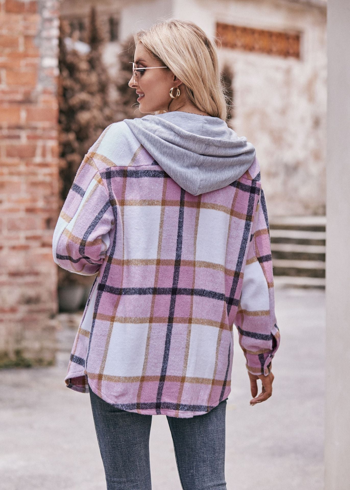 Plaid Hooded Shacket Jacket Oversized Fall Layering Coat
