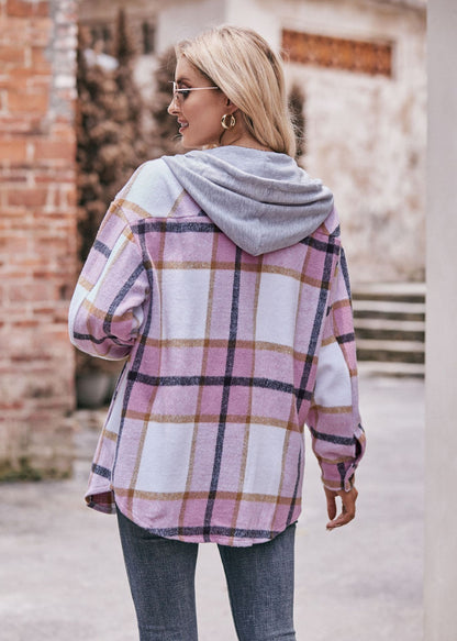 Plaid Hooded Shacket Jacket Oversized Fall Layering Coat