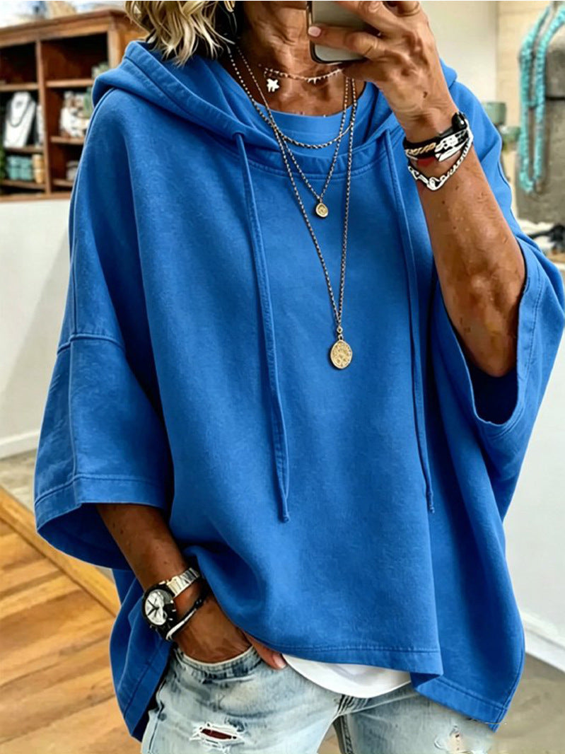 Women's Oversized Batwing Short Sleeve Hoodie Casual