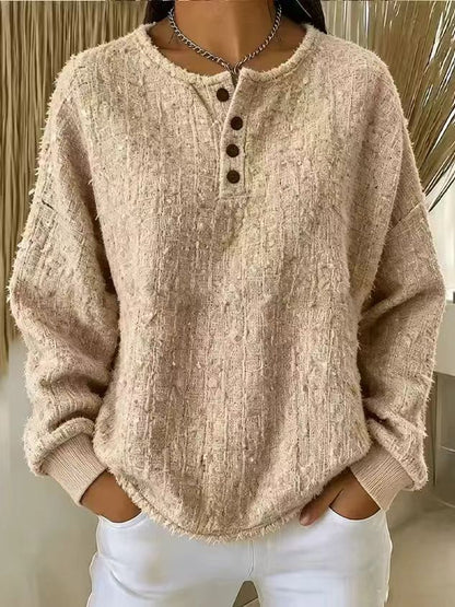 Women's Oversized Henley Sweatshirt Pullover Top
