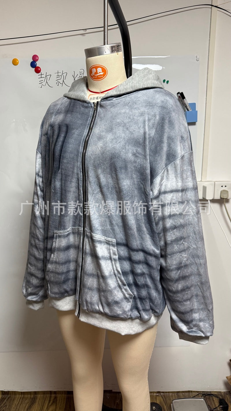 Oversized Ombre Zip Up Hoodie Heavyweight Jacket