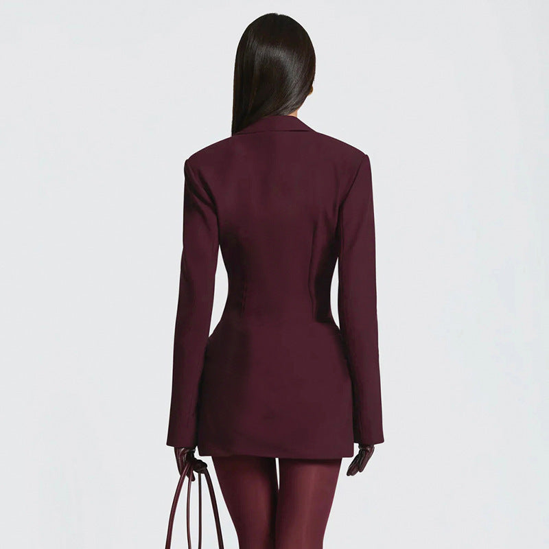 Women's Deep V-Neck Long Sleeve Blazer Dress Bodycon Mini