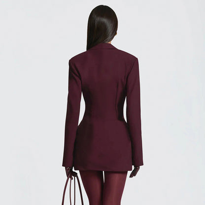 Women's Deep V-Neck Long Sleeve Blazer Dress Bodycon Mini