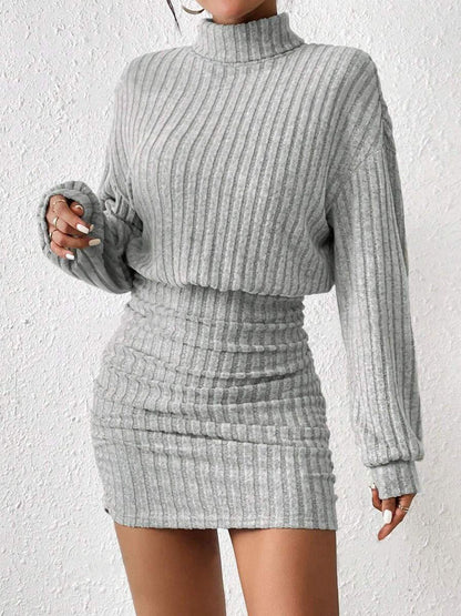 Long Sleeve Ribbed Mock Neck Bodycon Mini Dress