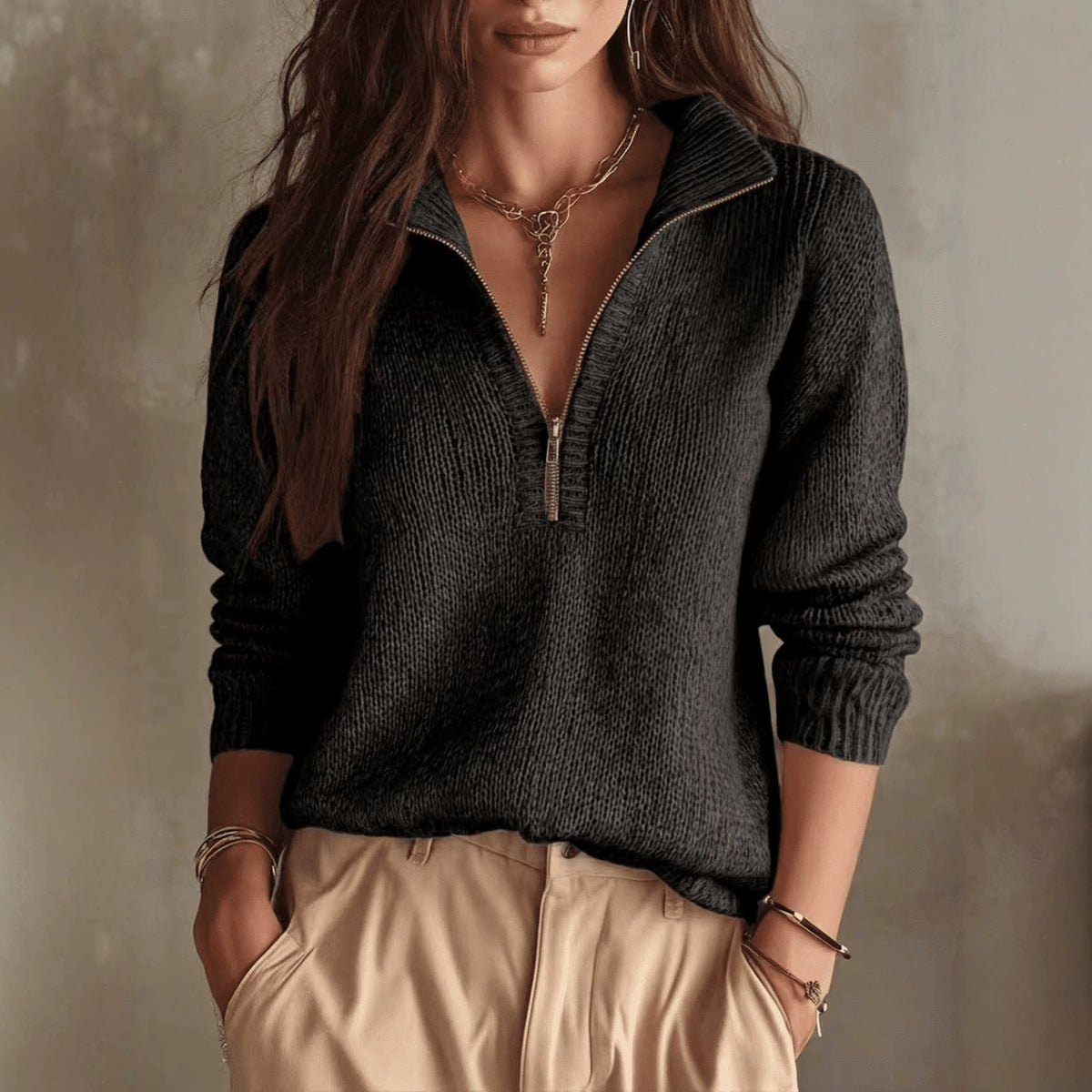 Women's Half Zip Knit Pullover Sweater