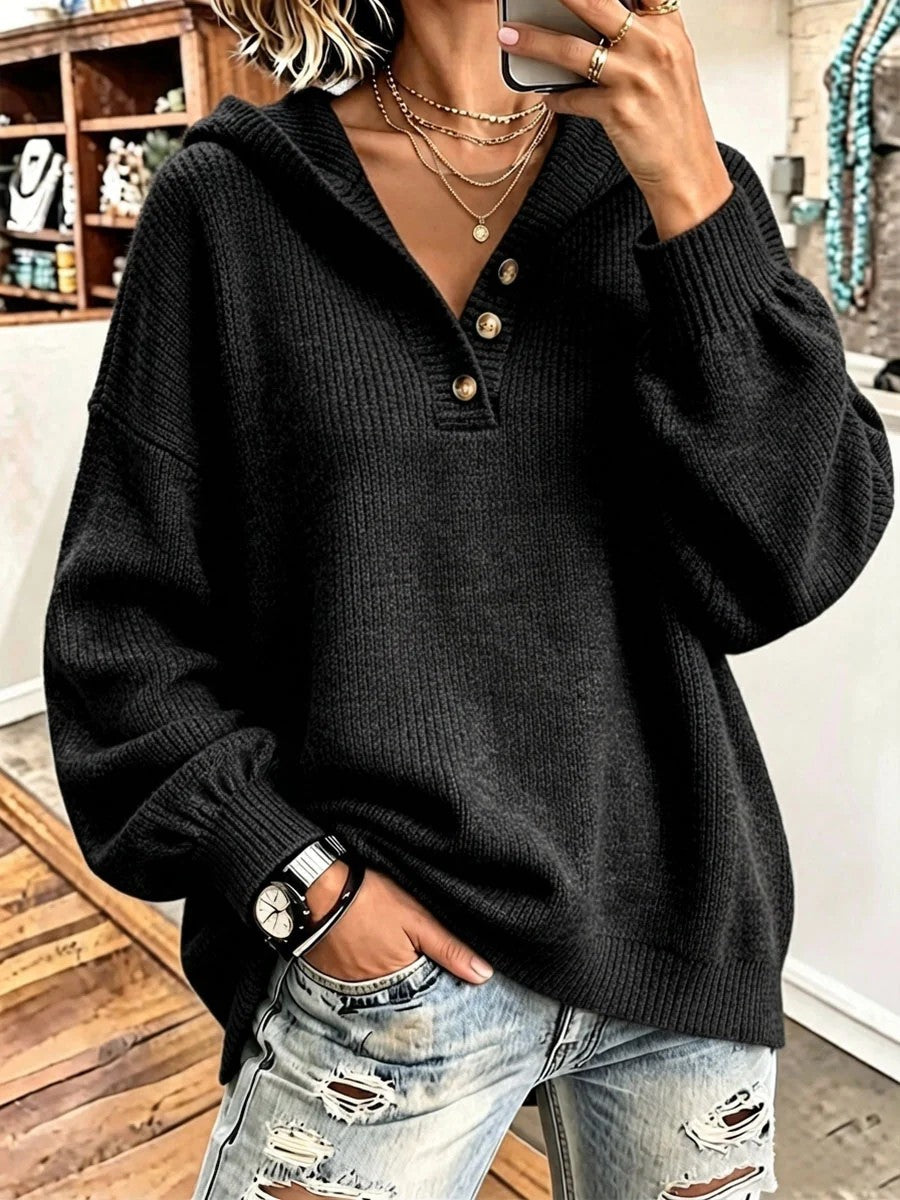 Women's Oversized Hooded Knit Button Sweater