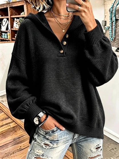 Women's Oversized Hooded Knit Button Sweater