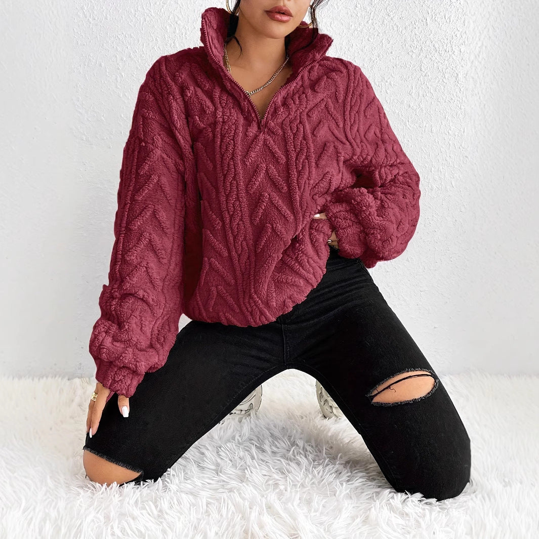 Women's Sherpa Jacquard Quarter Zip Pullover Sweatshirt