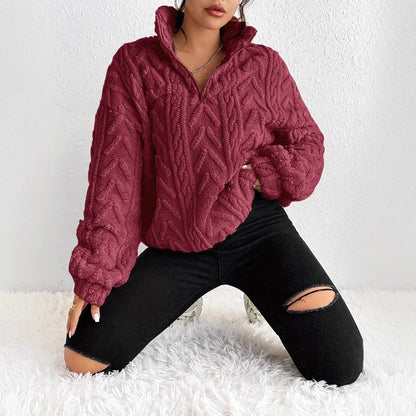Women's Sherpa Jacquard Quarter Zip Pullover Sweatshirt