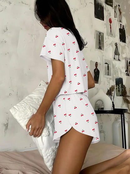 Stripe Lounge Pajama Set Tee & Drawstring Shorts