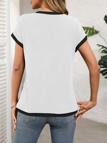 Women's Ribbed Color Block Pocket Tee Short Sleeve