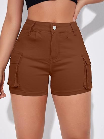 High-Waisted Slim-Fit Cargo Shorts with Pockets for Women