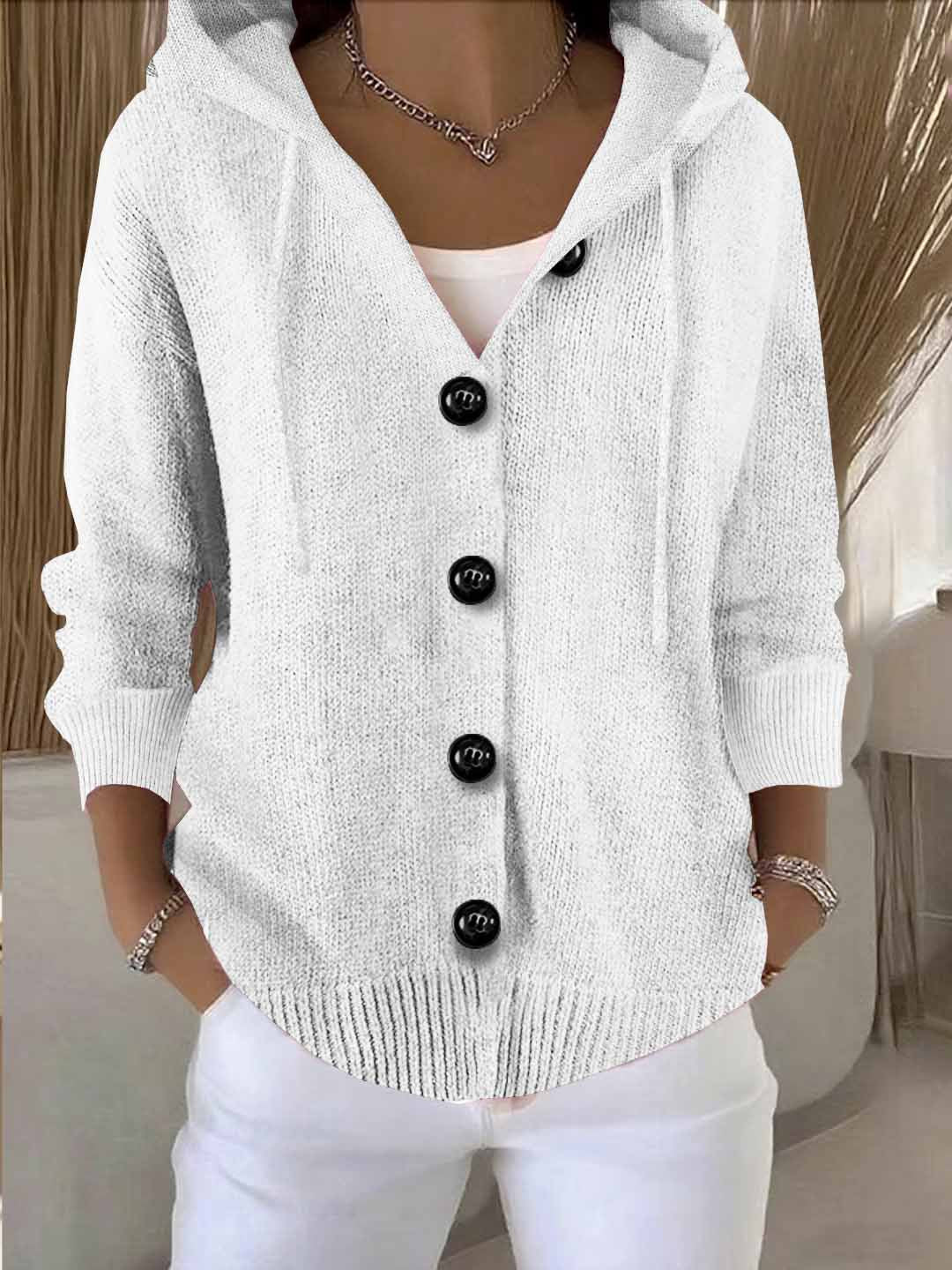 Hooded Button Knit Cardigan Long Sleeve Sweater