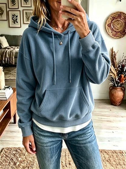 Women's Oversized Corduroy Hoodie with Pocket