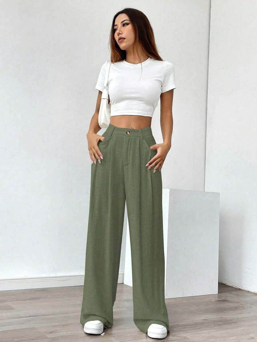 Women's High-Waist Wide-Leg Linen Pants – Casual Loose Summer Trousers