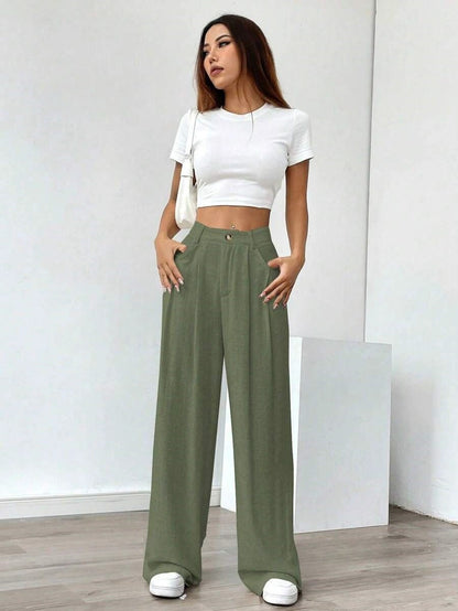 Women's High-Waist Wide-Leg Linen Pants – Casual Loose Summer Trousers