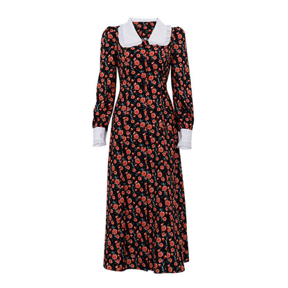 Floral Maxi Dress Long Sleeve Peter Pan Collar Button Front