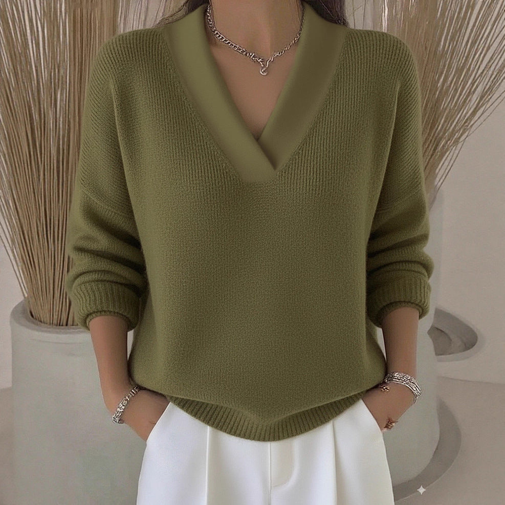 Women’s Oversized V Neck Knit Sweater Soft Pullover