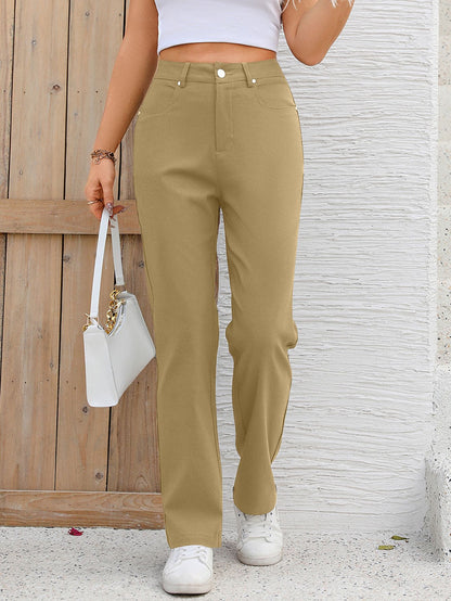 High-Waisted Straight-Leg Pants – Business Casual Trousers with Pockets
