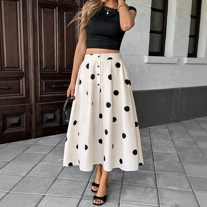 Polka Dot High Waist Midi Skirt French Vintage A Line Skirt