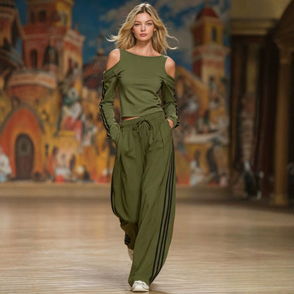 Women's Cold Shoulder Top Wide Leg Pants Matching Set