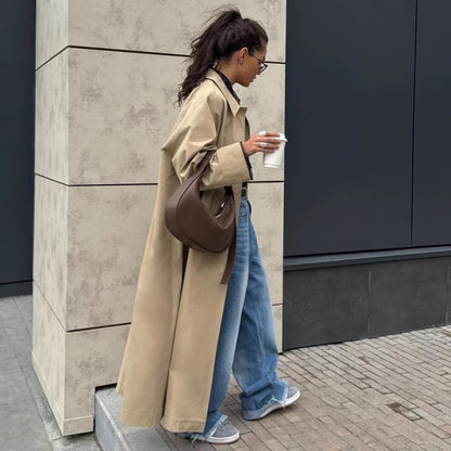 Women's Oversized Long Khaki Trench Coat