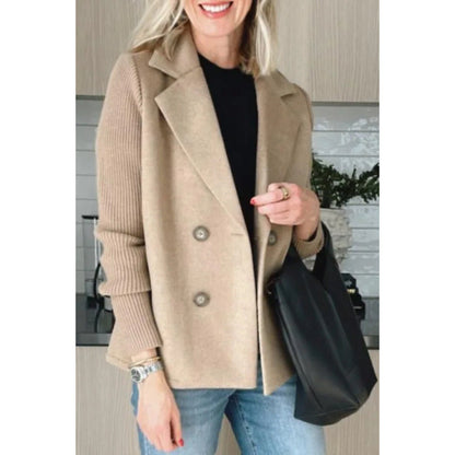 Knit Sleeve Double Breasted Blazer Jacket