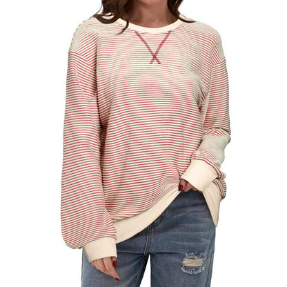 Women's Striped Oversized Color Block Long Sleeve Top