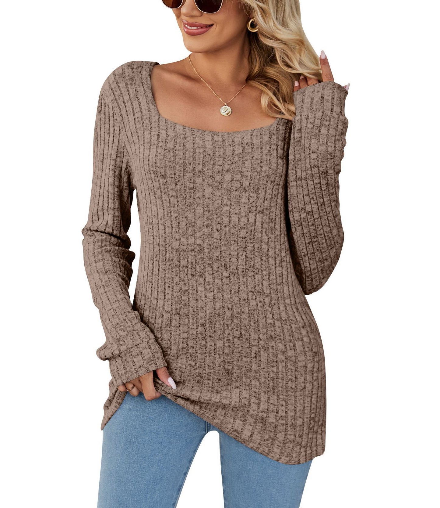 Long Sleeve Square Collar Casual Top