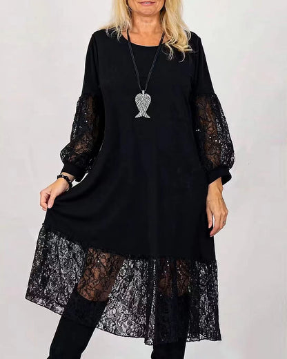 Women's Plus Size Lace Long Sleeve A-Line Midi Dress