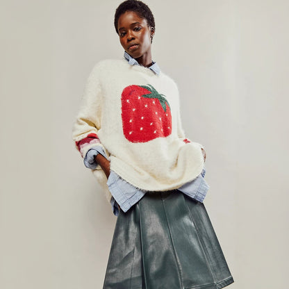 Cozy Oversized Graphic Crewneck Knit Sweater