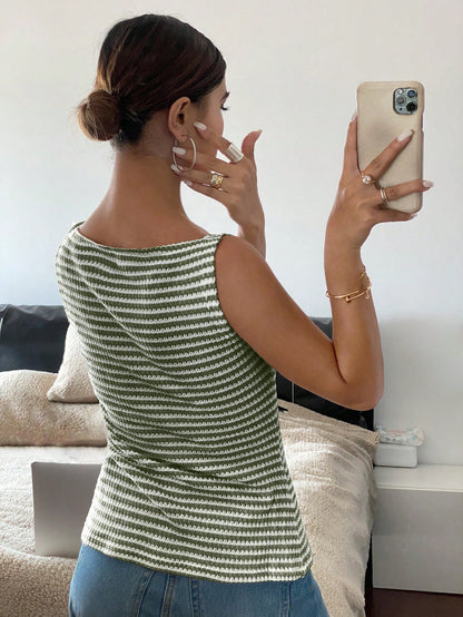 Women’s Striped Button Front Sleeveless Tank Top