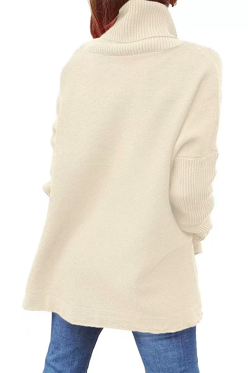 Womens Oversized Turtleneck Batwing Tunic Sweater