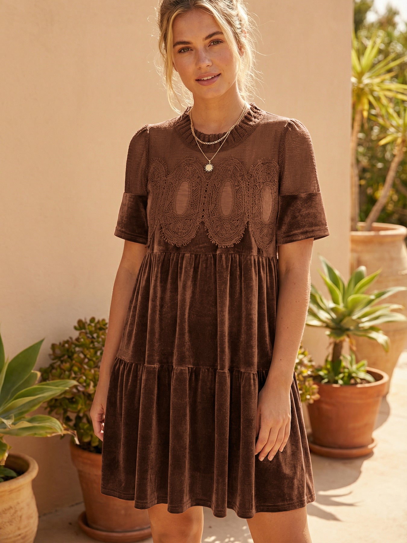 Velvet Embroidered Puff Sleeve Dress – Spring Trend