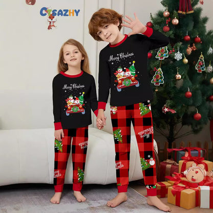 Parent-child Clothing Car Snowman Christmas Tree Print Loungewear Christmas Pajamas